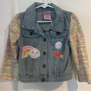 Nanette kids little girls denim jean jacket with patches rainbow hearts size 4